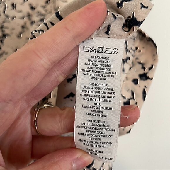 FRENCH CONNECTION Marble Print Blouse Blush Nude / Pink Navy Blue Short Sleeve 4 - Picture 8 of 11